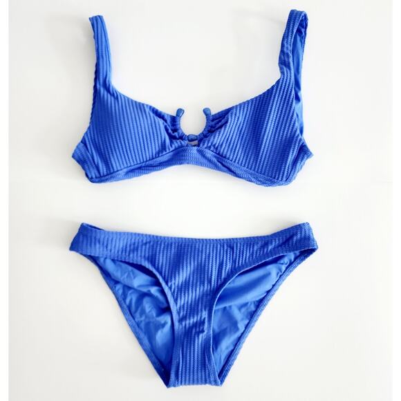 Becca Swimwear Blue Two Piece Ribbed Bikini Swimsuit Set Size Large - Picture 1 of 9